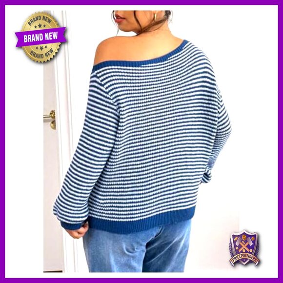 Plus Size Off Shoulder Sweater Long Sleeve Asymmetrical Pullover Loose Fit - Picture 2 of 7